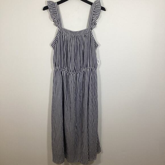 Old Navy Blue Stripe Smocked Maxi Dress Sleeveless Ruffle Strap Large NWT Beach - Picture 7 of 9